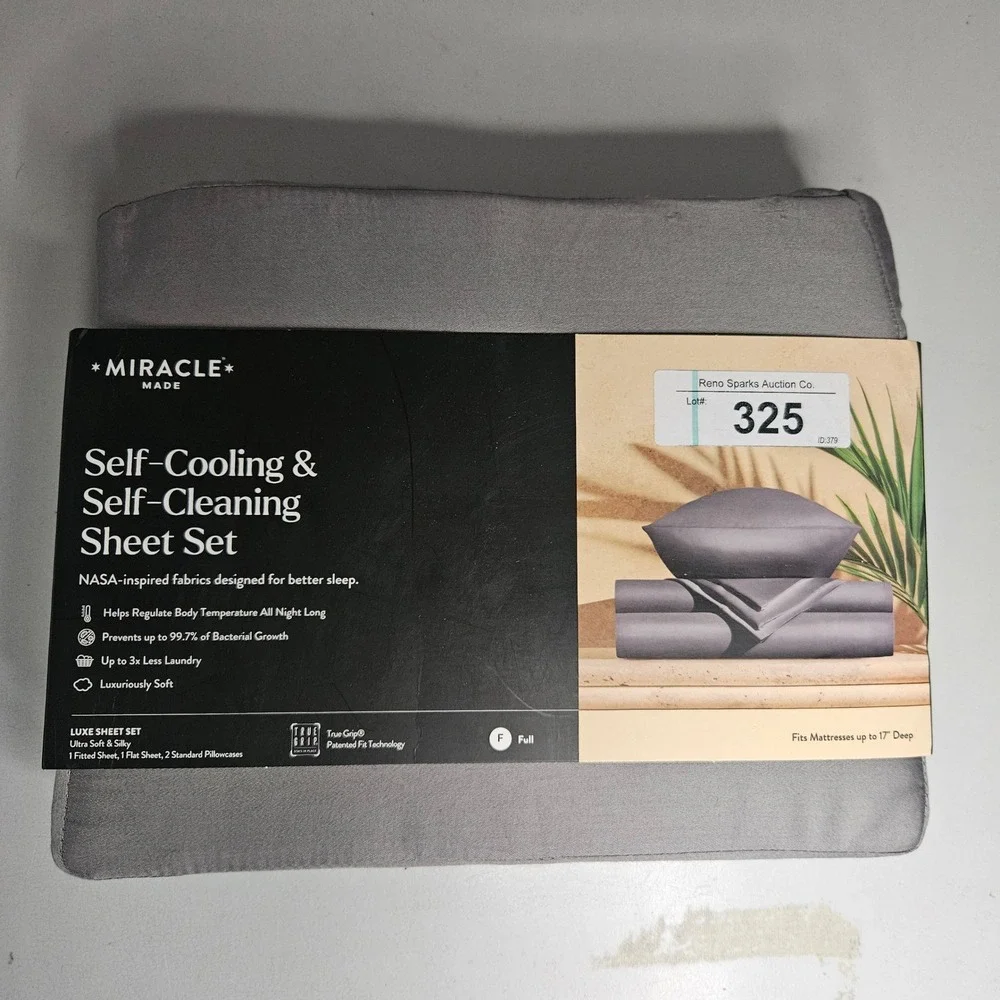 Miracle Made Luxe Sheet Set Full Size Grey Sateen Self-Cooling Silver Infused